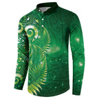 Aotearoa New Zealand New Year Button Sweatshirt Tribal Koru Tattoo Green Galaxy Maori Silver Fern