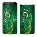Aotearoa New Zealand New Year 4 in 1 Can Cooler Tumbler Tribal Koru Tattoo Green Galaxy Maori Silver Fern