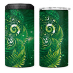 Aotearoa New Zealand New Year 4 in 1 Can Cooler Tumbler Tribal Koru Tattoo Green Galaxy Maori Silver Fern