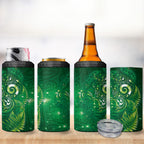 Aotearoa New Zealand New Year 4 in 1 Can Cooler Tumbler Tribal Koru Tattoo Green Galaxy Maori Silver Fern
