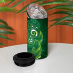 Aotearoa New Zealand New Year 4 in 1 Can Cooler Tumbler Tribal Koru Tattoo Green Galaxy Maori Silver Fern