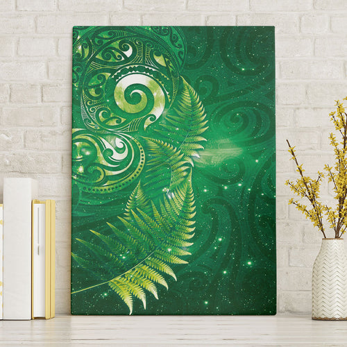 Aotearoa New Zealand New Year Canvas Wall Art Tribal Koru Tattoo Green Galaxy Maori Silver Fern