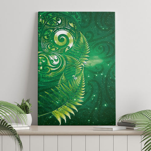 Aotearoa New Zealand New Year Canvas Wall Art Tribal Koru Tattoo Green Galaxy Maori Silver Fern