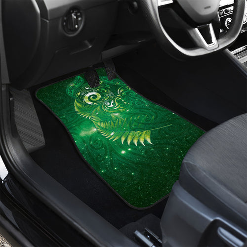 Aotearoa New Zealand New Year Car Mats Tribal Koru Tattoo Green Galaxy Maori Silver Fern