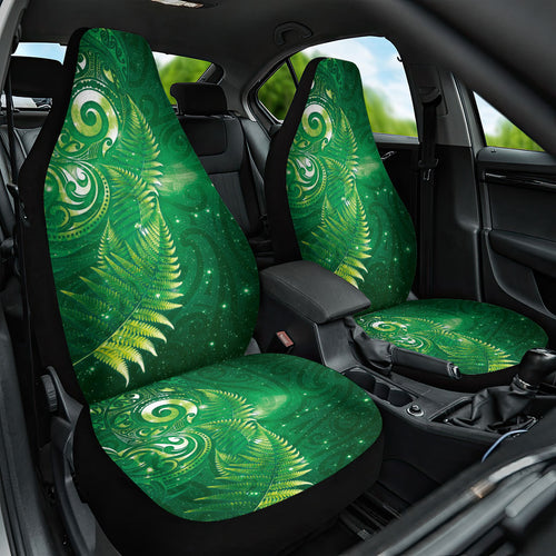 Aotearoa New Zealand New Year Car Seat Cover Tribal Koru Tattoo Green Galaxy Maori Silver Fern