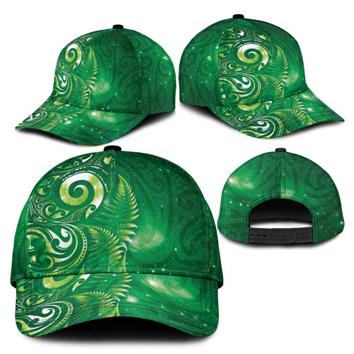 Aotearoa New Zealand New Year Classic Cap Tribal Koru Tattoo Green Galaxy Maori Silver Fern