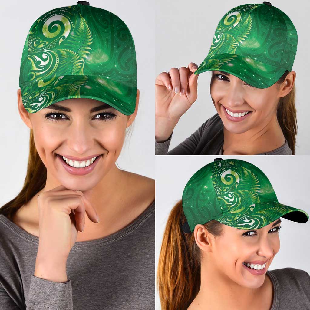 Aotearoa New Zealand New Year Classic Cap Tribal Koru Tattoo Green Galaxy Maori Silver Fern