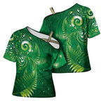 Aotearoa New Zealand New Year Cross Shoulder Shirt Tribal Koru Tattoo Green Galaxy Maori Silver Fern