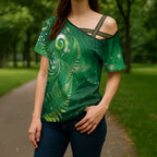 Aotearoa New Zealand New Year Cross Shoulder Shirt Tribal Koru Tattoo Green Galaxy Maori Silver Fern