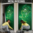 Aotearoa New Zealand New Year Door Cover Tribal Koru Tattoo Green Galaxy Maori Silver Fern