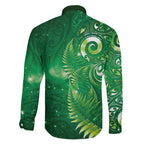 Aotearoa New Zealand New Year Family Matching Off Shoulder Maxi Dress and Hawaiian Shirt Tribal Koru Tattoo Green Galaxy Maori Silver Fern