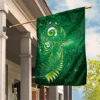 Aotearoa New Zealand New Year Garden Flag Tribal Koru Tattoo Green Galaxy Maori Silver Fern