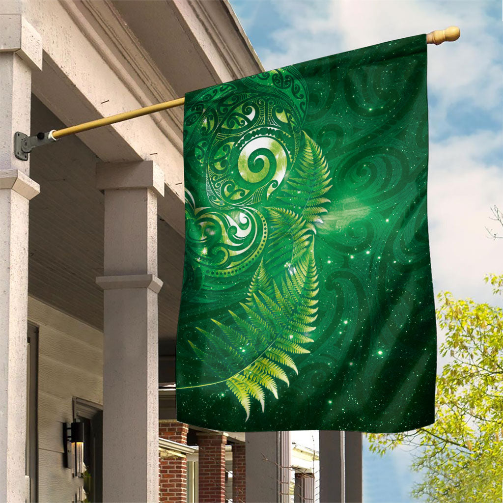 Aotearoa New Zealand New Year Garden Flag Tribal Koru Tattoo Green Galaxy Maori Silver Fern