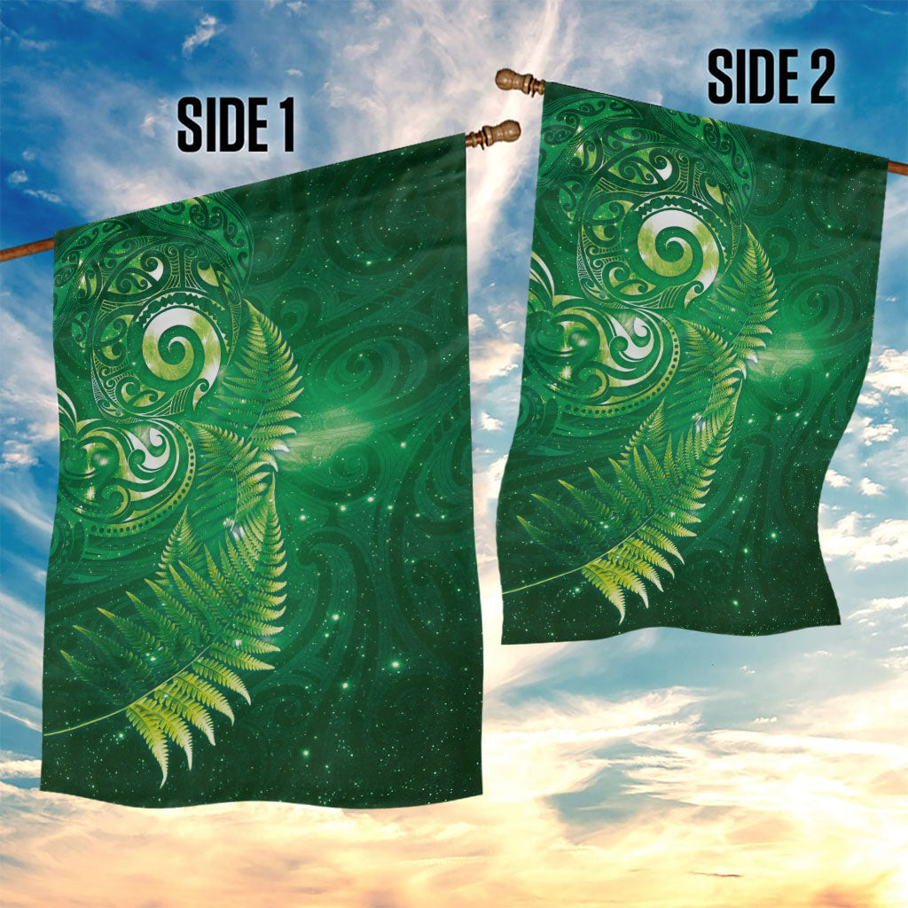 Aotearoa New Zealand New Year Garden Flag Tribal Koru Tattoo Green Galaxy Maori Silver Fern