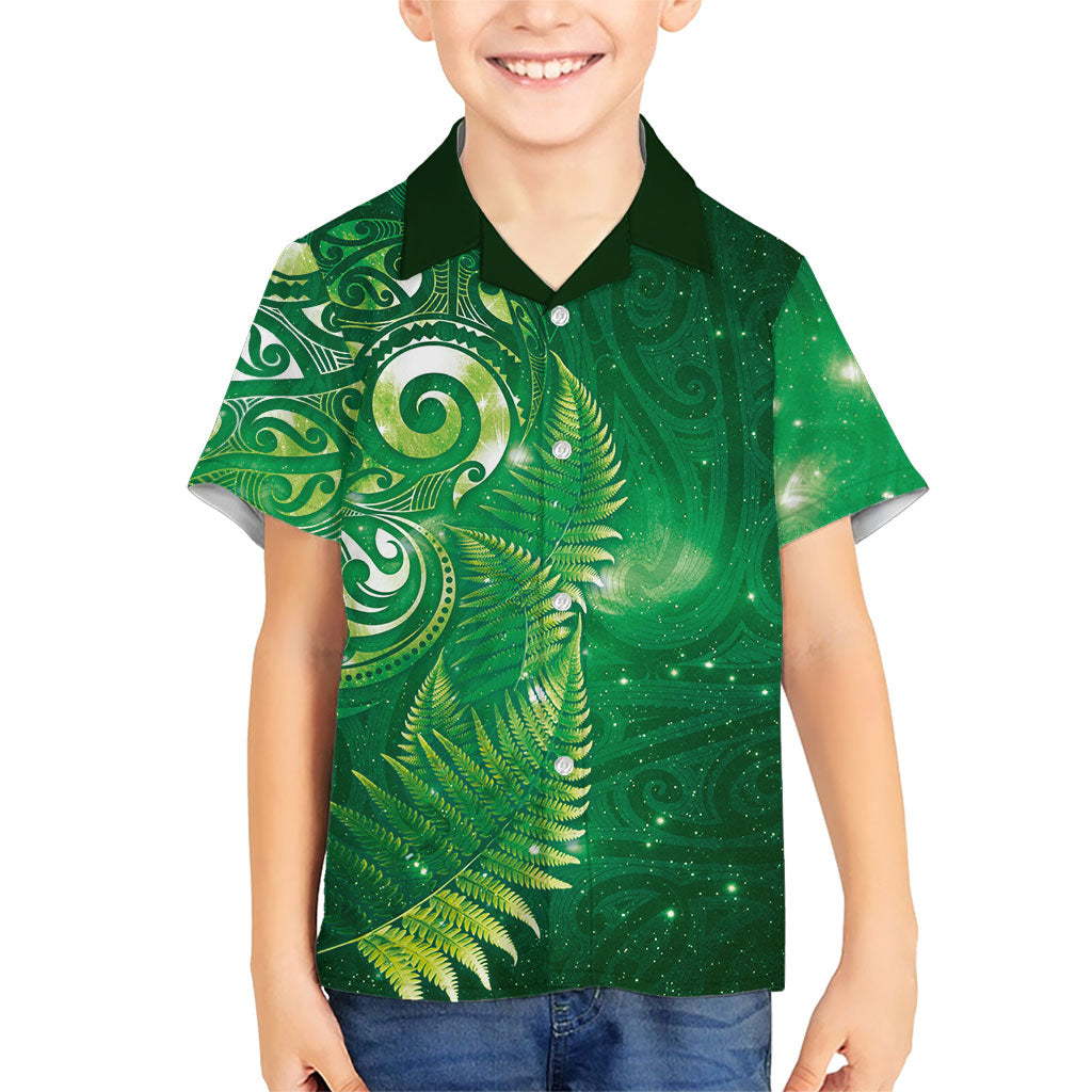 Aotearoa New Zealand New Year Hawaiian Shirt Tribal Koru Tattoo Green Galaxy Maori Silver Fern