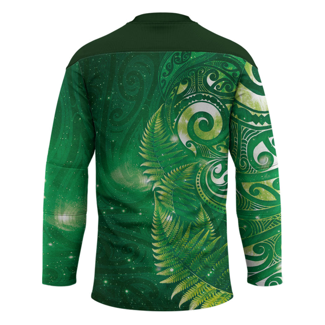 Aotearoa New Zealand New Year Hockey Jersey Tribal Koru Tattoo Green Galaxy Maori Silver Fern