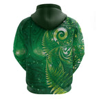 Aotearoa New Zealand New Year Hoodie Tribal Koru Tattoo Green Galaxy Maori Silver Fern