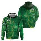 Aotearoa New Zealand New Year Hoodie Tribal Koru Tattoo Green Galaxy Maori Silver Fern