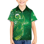 Aotearoa New Zealand New Year Kid Hawaiian Shirt Tribal Koru Tattoo Green Galaxy Maori Silver Fern