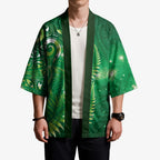 Aotearoa New Zealand New Year Kimono Tribal Koru Tattoo Green Galaxy Maori Silver Fern