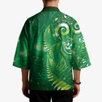 Aotearoa New Zealand New Year Kimono Tribal Koru Tattoo Green Galaxy Maori Silver Fern