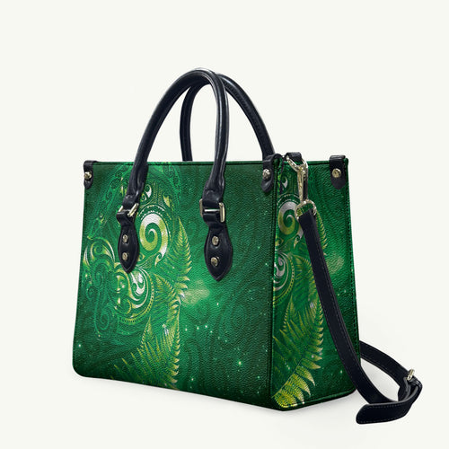 Aotearoa New Zealand New Year Leather Bag Tribal Koru Tattoo Green Galaxy Maori Silver Fern