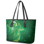 Aotearoa New Zealand New Year Leather Tote Bag Tribal Koru Tattoo Green Galaxy Maori Silver Fern