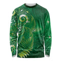 Aotearoa New Zealand New Year Long Sleeve Shirt Tribal Koru Tattoo Green Galaxy Maori Silver Fern