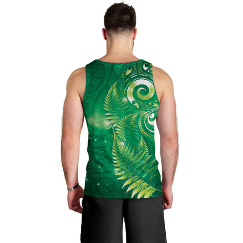 Aotearoa New Zealand New Year Men Tank Top Tribal Koru Tattoo Green Galaxy Maori Silver Fern