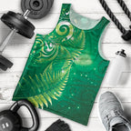Aotearoa New Zealand New Year Men Tank Top Tribal Koru Tattoo Green Galaxy Maori Silver Fern