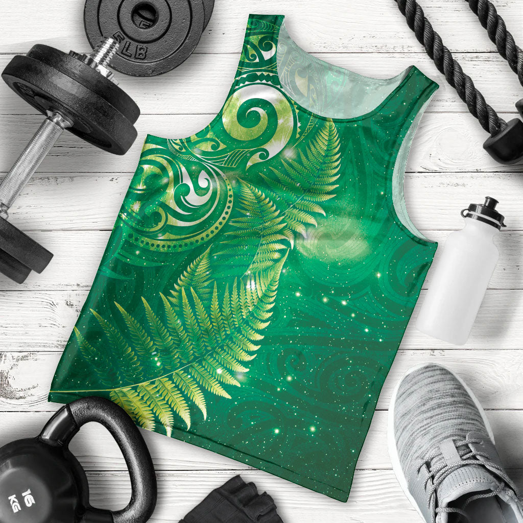 Aotearoa New Zealand New Year Men Tank Top Tribal Koru Tattoo Green Galaxy Maori Silver Fern