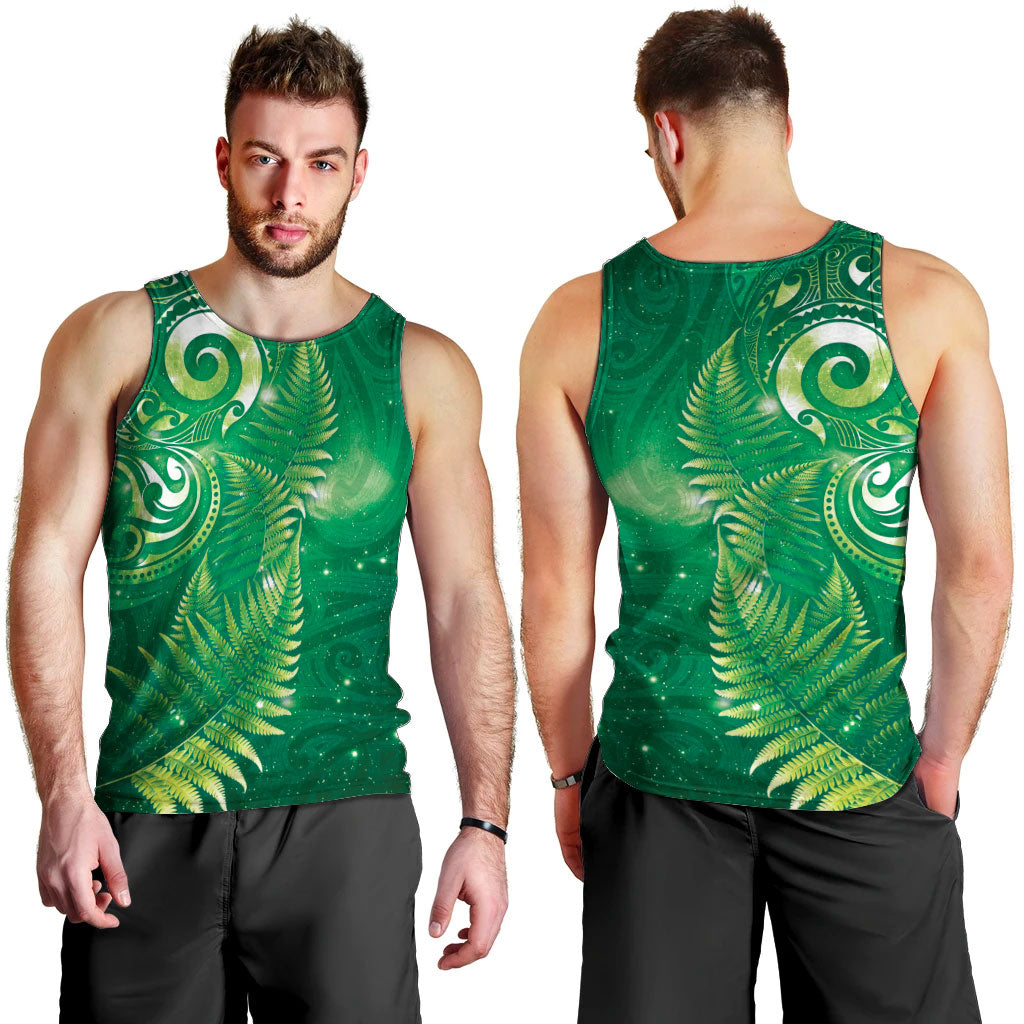Aotearoa New Zealand New Year Men Tank Top Tribal Koru Tattoo Green Galaxy Maori Silver Fern
