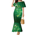 Aotearoa New Zealand New Year Mermaid Dress Tribal Koru Tattoo Green Galaxy Maori Silver Fern