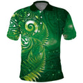 Aotearoa New Zealand New Year Polo Shirt Tribal Koru Tattoo Green Galaxy Maori Silver Fern