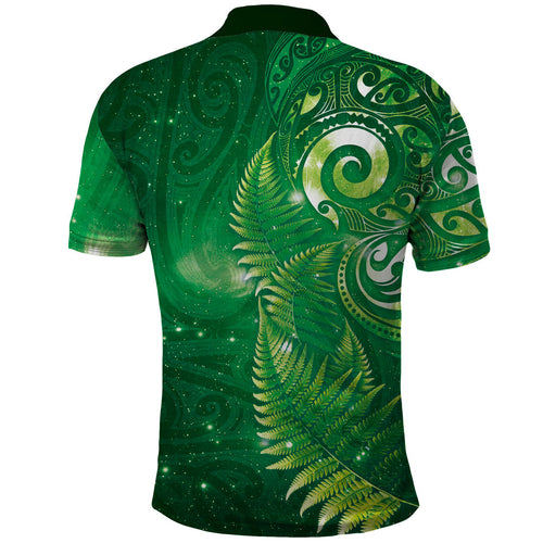 Aotearoa New Zealand New Year Polo Shirt Tribal Koru Tattoo Green Galaxy Maori Silver Fern