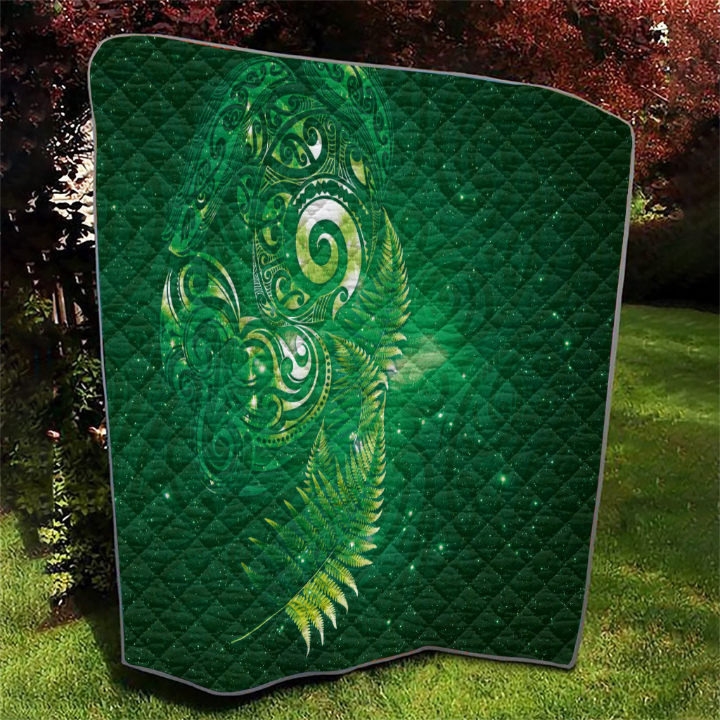 Aotearoa New Zealand New Year Quilt Tribal Koru Tattoo Green Galaxy Maori Silver Fern