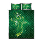Aotearoa New Zealand New Year Quilt Bed Set Tribal Koru Tattoo Green Galaxy Maori Silver Fern