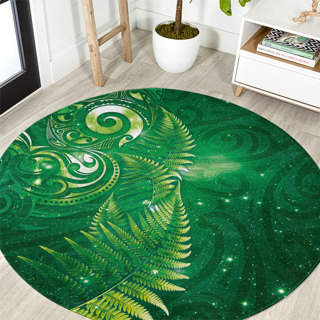 Aotearoa New Zealand New Year Round Carpet Tribal Koru Tattoo Green Galaxy Maori Silver Fern
