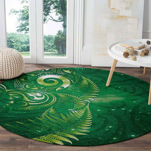 Aotearoa New Zealand New Year Round Carpet Tribal Koru Tattoo Green Galaxy Maori Silver Fern