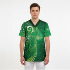 Aotearoa New Zealand New Year Scrub Top Tribal Koru Tattoo Green Galaxy Maori Silver Fern