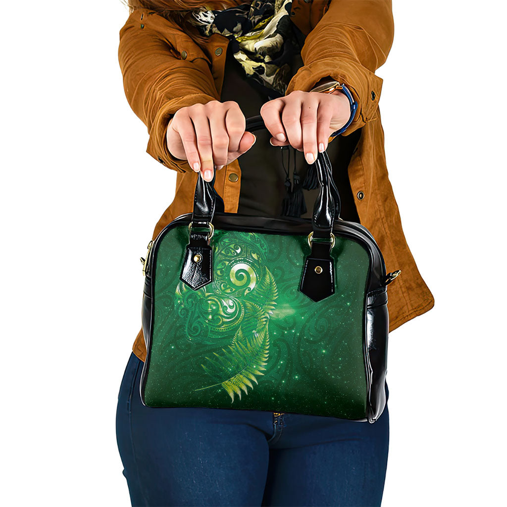 Aotearoa New Zealand New Year Shoulder Handbag Tribal Koru Tattoo Green Galaxy Maori Silver Fern