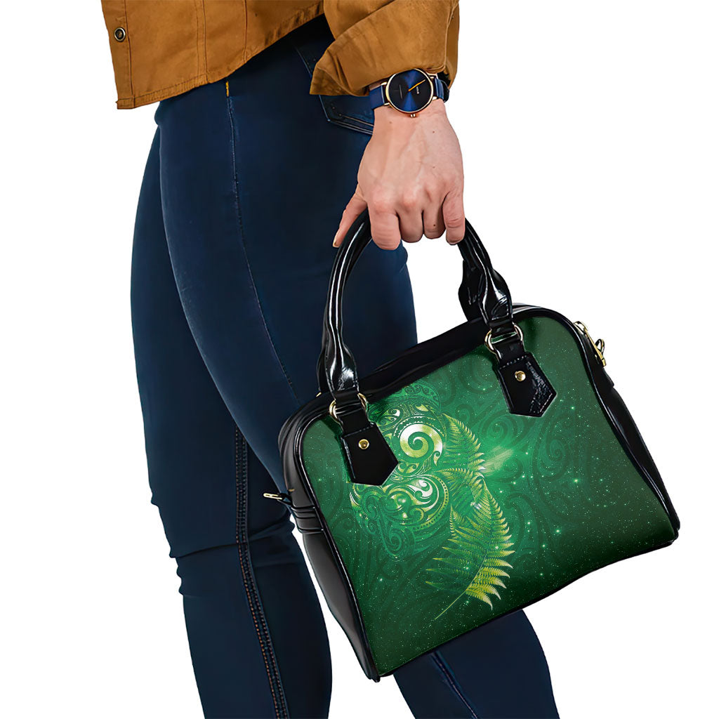 Aotearoa New Zealand New Year Shoulder Handbag Tribal Koru Tattoo Green Galaxy Maori Silver Fern