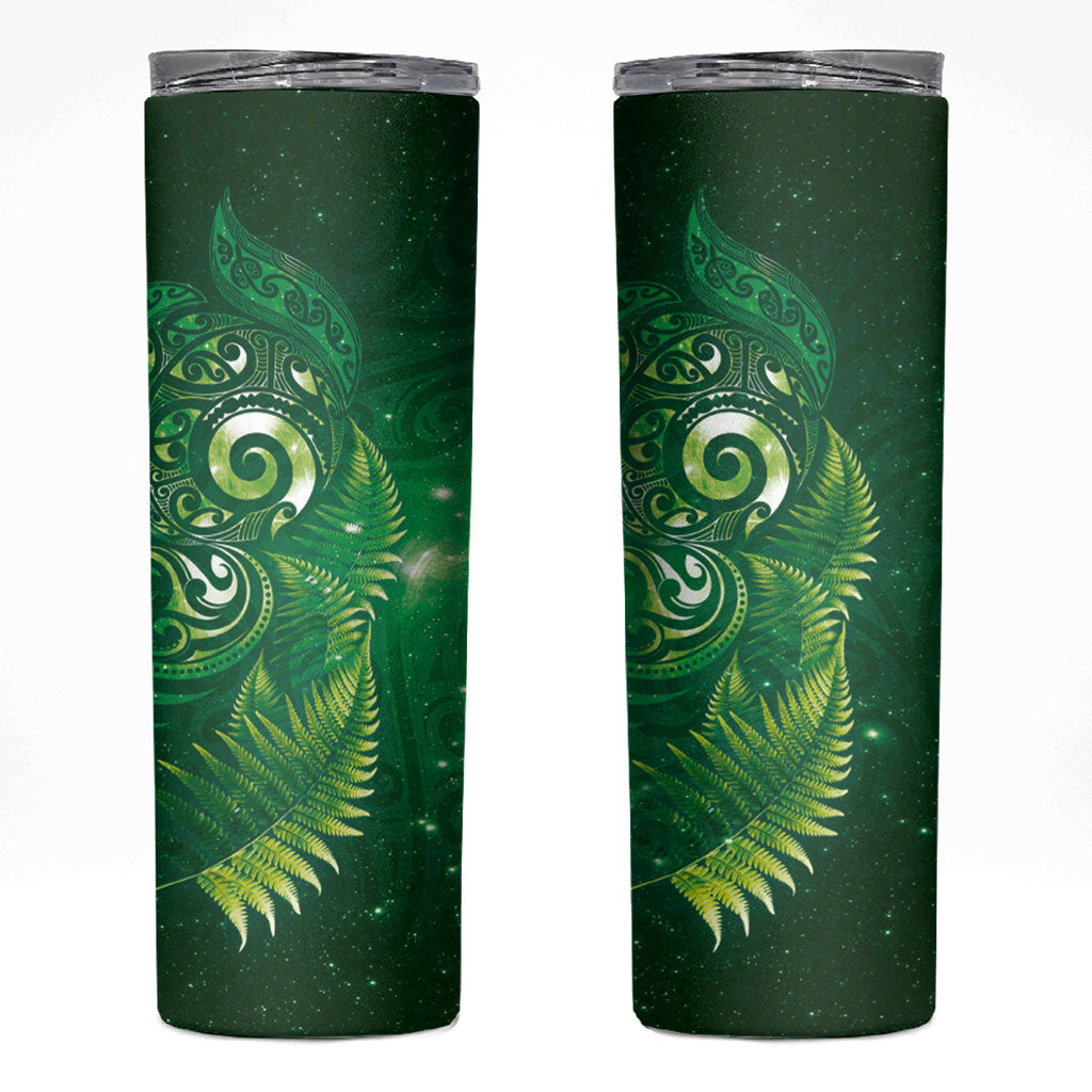 Aotearoa New Zealand New Year Skinny Tumbler Tribal Koru Tattoo Green Galaxy Maori Silver Fern