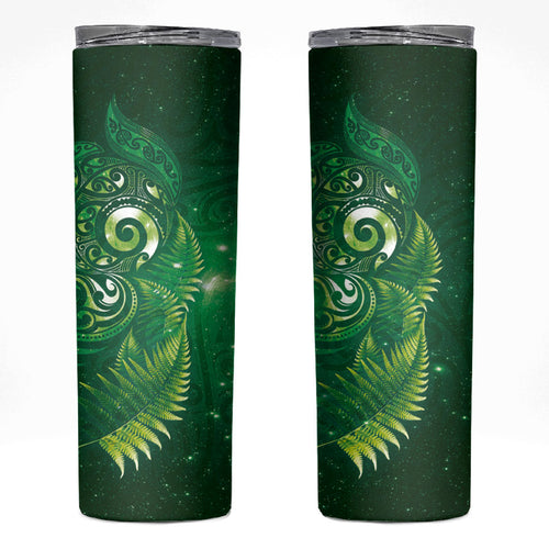 Aotearoa New Zealand New Year Skinny Tumbler Tribal Koru Tattoo Green Galaxy Maori Silver Fern