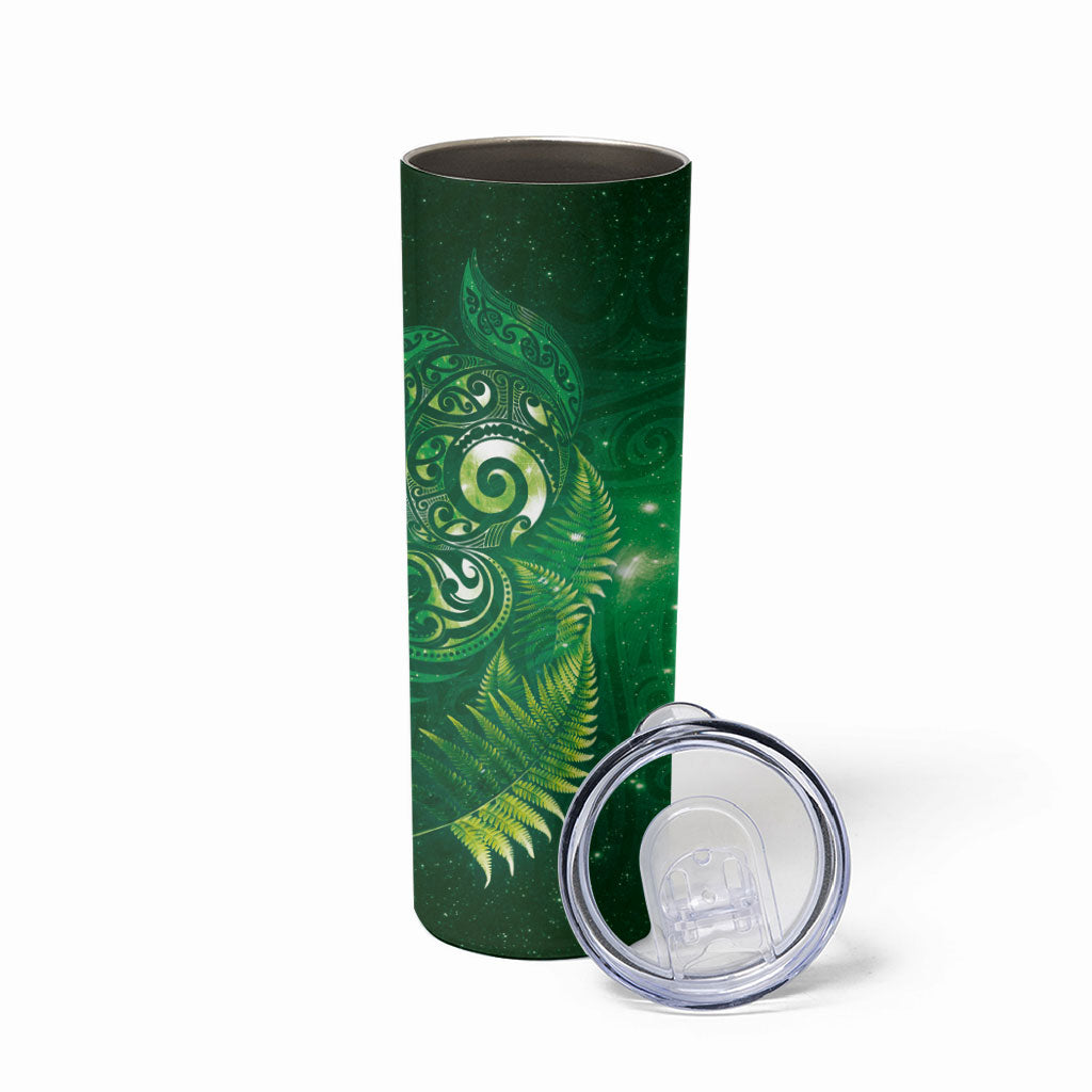 Aotearoa New Zealand New Year Skinny Tumbler Tribal Koru Tattoo Green Galaxy Maori Silver Fern
