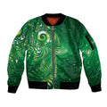 Aotearoa New Zealand New Year Sleeve Zip Bomber Jacket Tribal Koru Tattoo Green Galaxy Maori Silver Fern