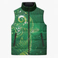 Aotearoa New Zealand New Year Sleeveless Puffer Jacket Tribal Koru Tattoo Green Galaxy Maori Silver Fern