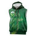 Aotearoa New Zealand New Year Sleeveless Zip Hoodie Tribal Koru Tattoo Green Galaxy Maori Silver Fern