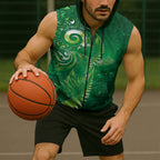 Aotearoa New Zealand New Year Sleeveless Zip Hoodie Tribal Koru Tattoo Green Galaxy Maori Silver Fern