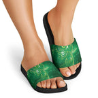 Aotearoa New Zealand New Year Slide Sandals Tribal Koru Tattoo Green Galaxy Maori Silver Fern
